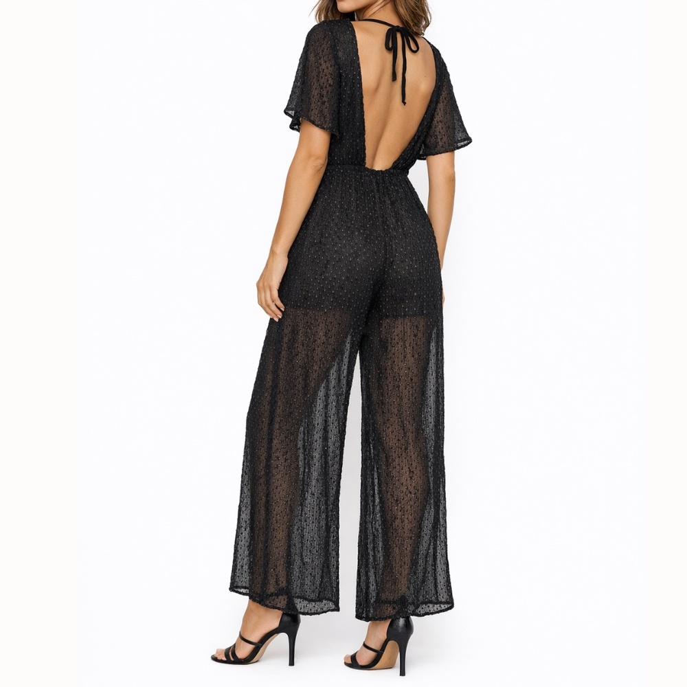 Line & Dot - Textured Open-Back Wide Leg Jumpsuit